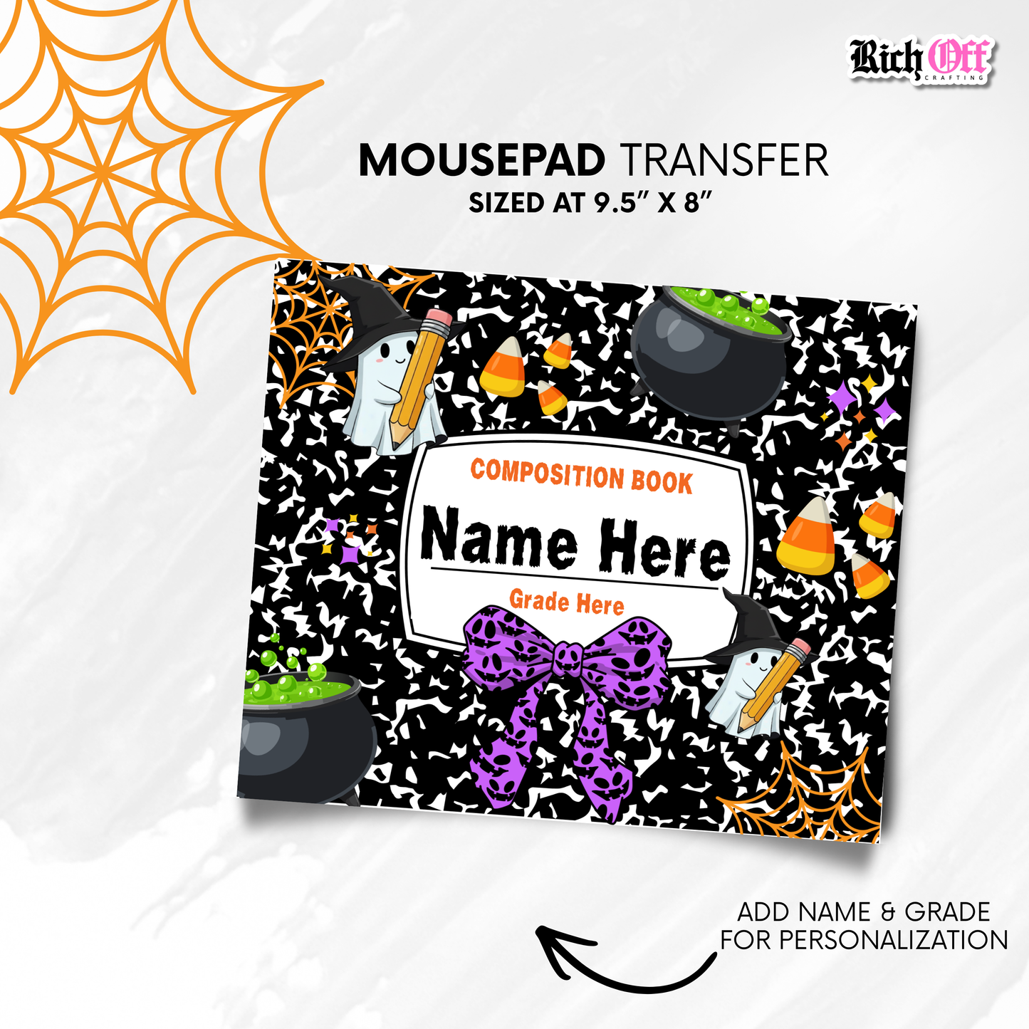 Spooky Composition Mousepad Transfer (Add Name & Grade)