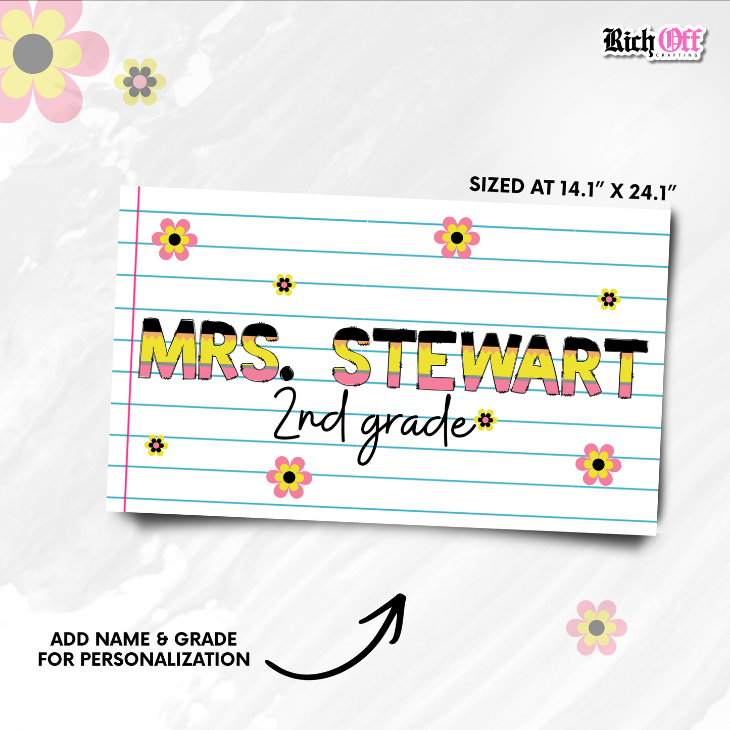 Pencil Flower Desk Mat Transfer (Add Name & Grade)