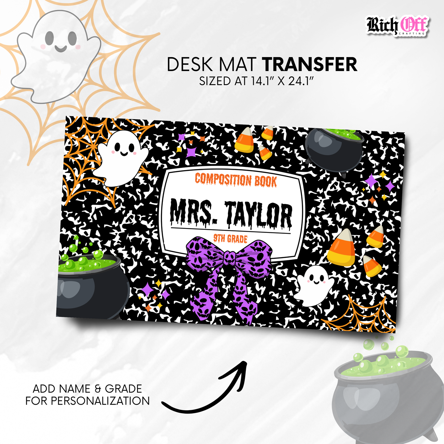 Spooky Composition Desk Mat Transfer (Add Name & Grade)